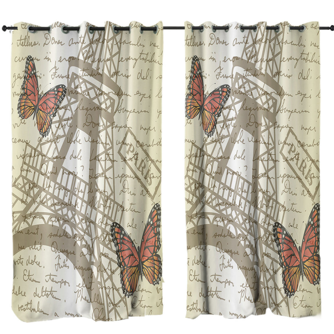 Butterflies and Eiffel Tower Paris Curtains