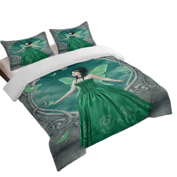 Butterflies and Green Emerald Butterfly Girl Queen Size Duvet Cover