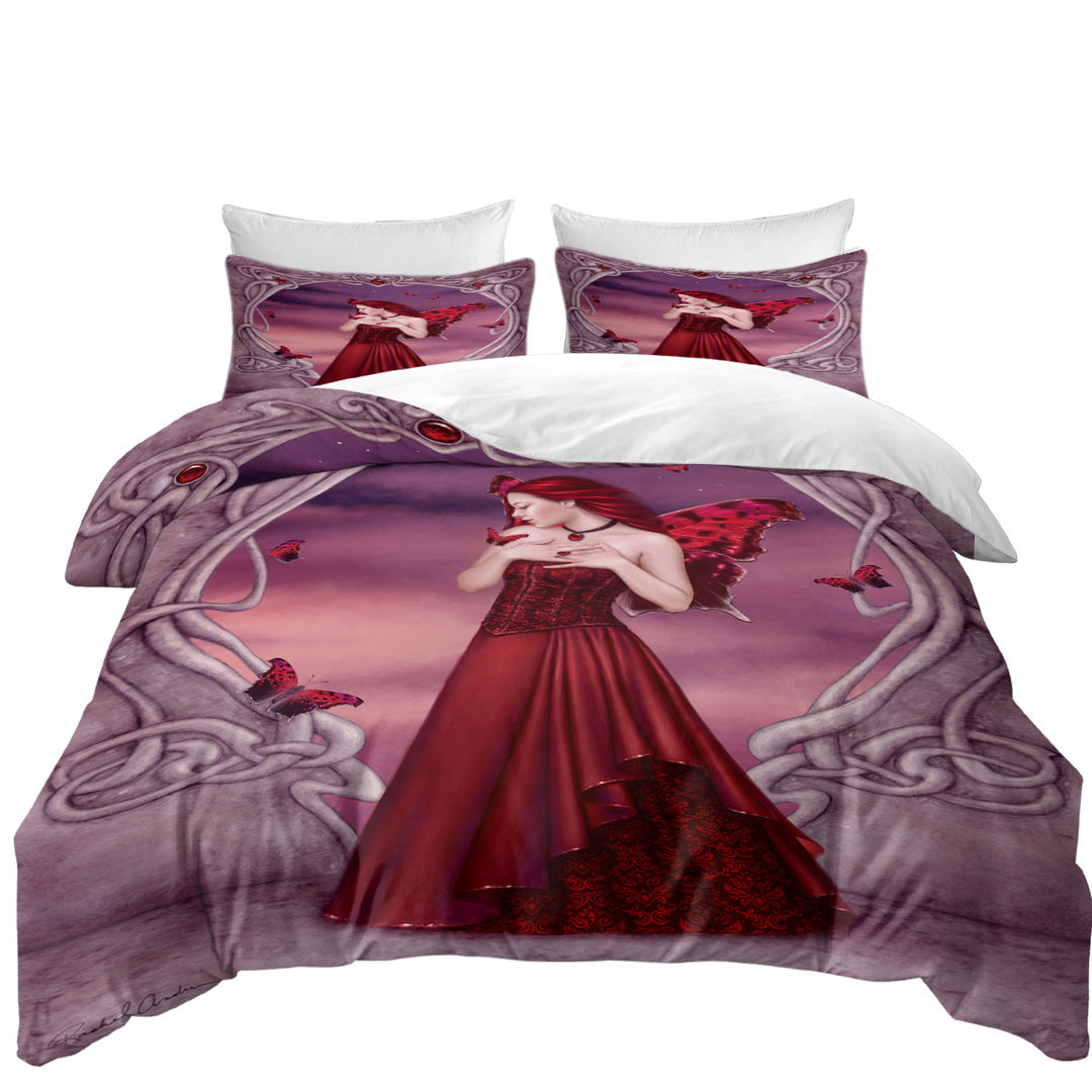Butterflies and Red Garnet Butterfly Girl Bed Covers