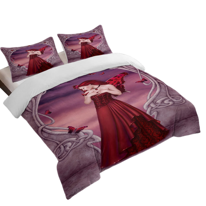 Butterflies and Red Garnet Butterfly Girl King Quilt Cover