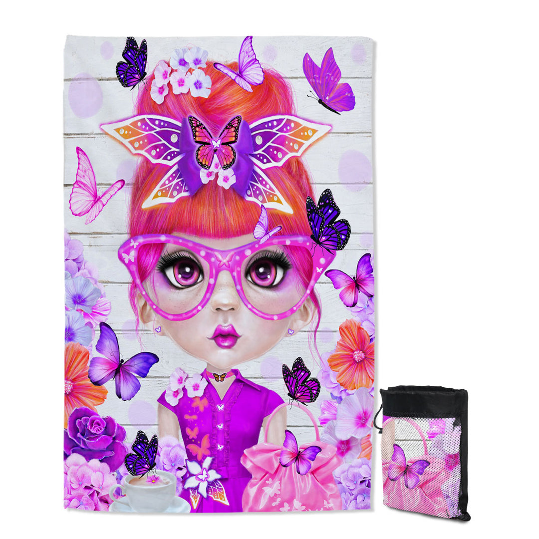 Butterfly Collector Brielle Pinkish Girl Quick Dry Beach Towel