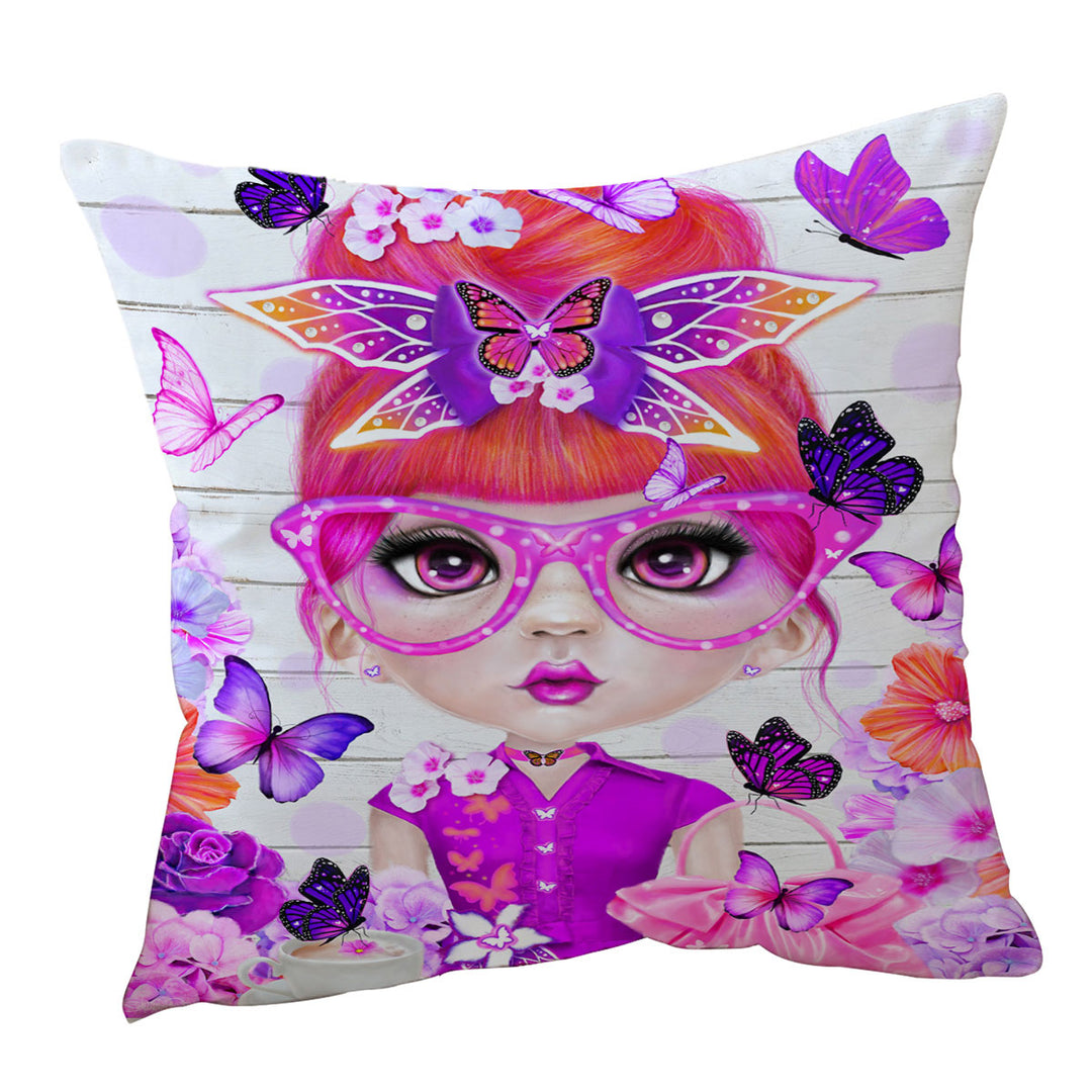 Butterfly Collector Brielle Pinkish Girl Throw Pillow