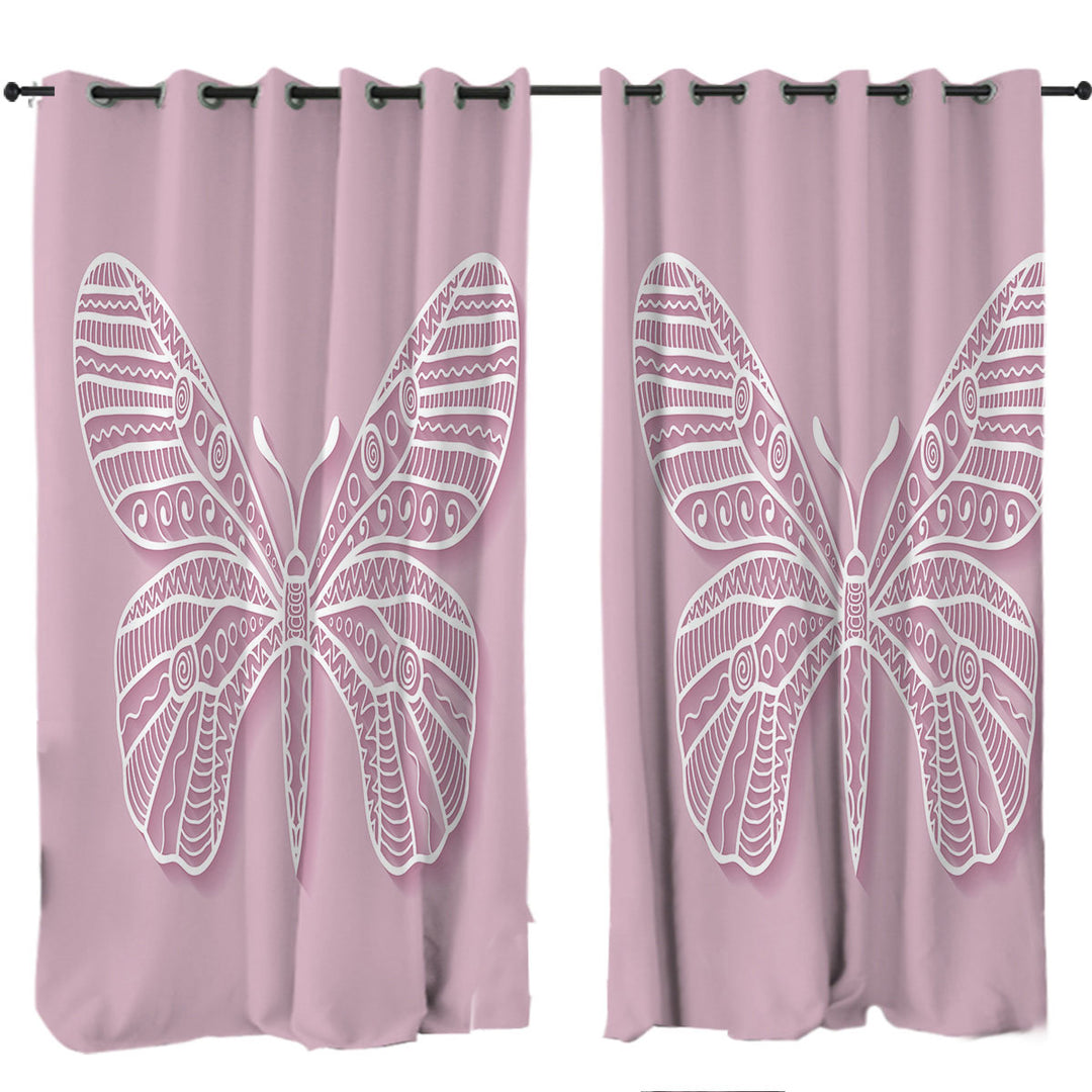 Butterfly Drawing over Purple Drapes for Living Room