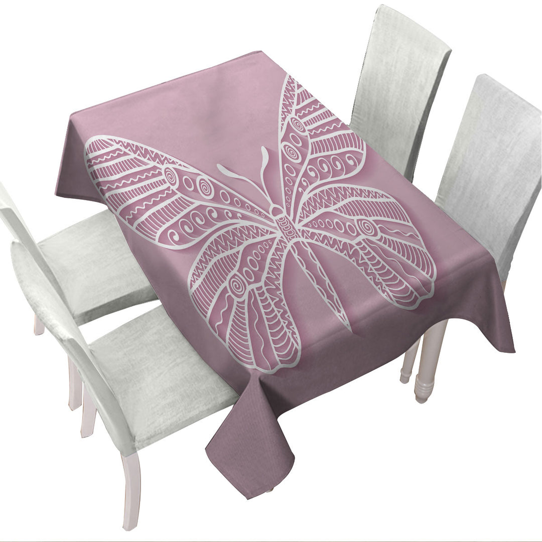 Butterfly Drawing over Purple Tablecloths