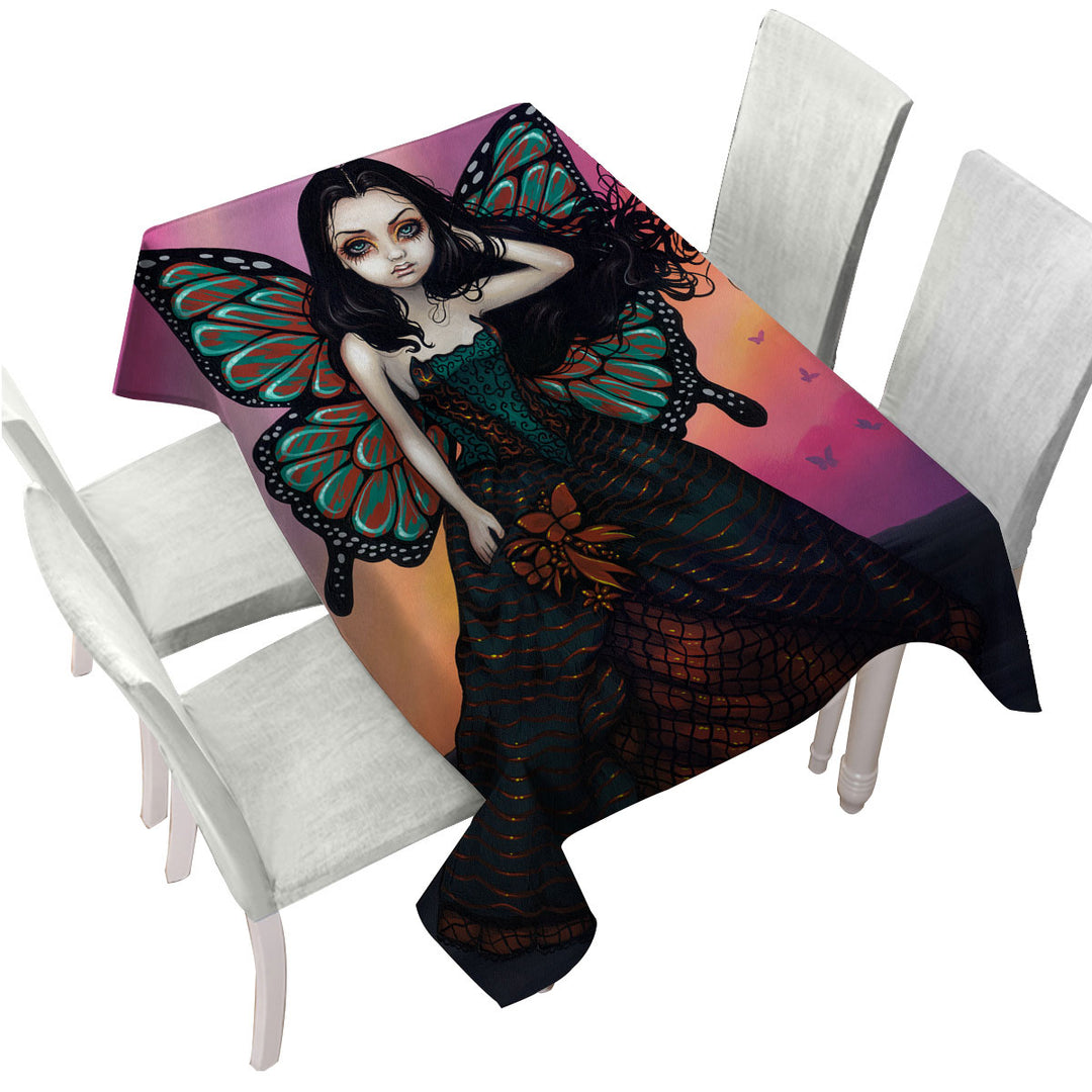 Butterfly Sunset Fairy in a Glorious Dress Tablecloths