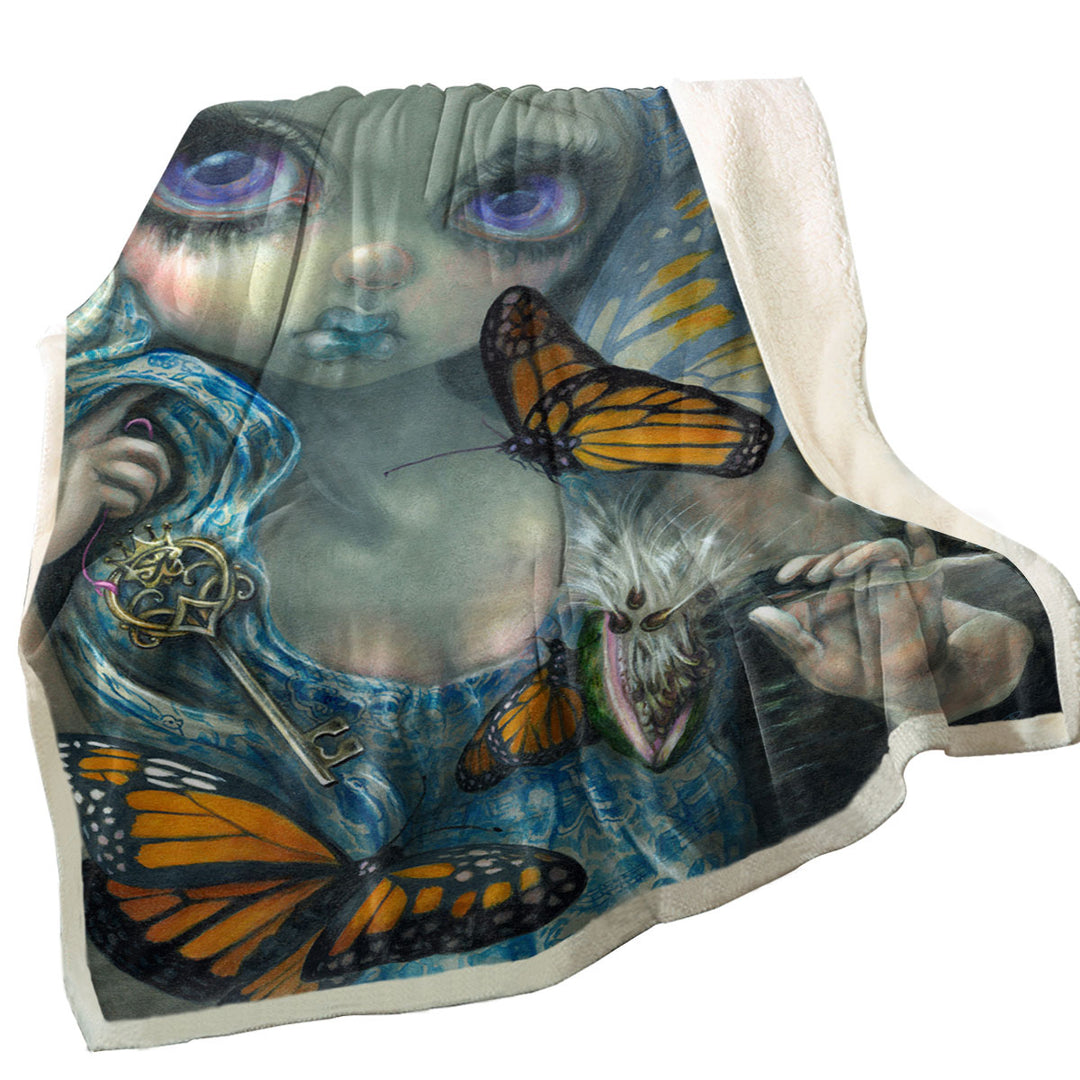 Butterfly Throw Blanket Effect Blue Willow Pattern Maiden