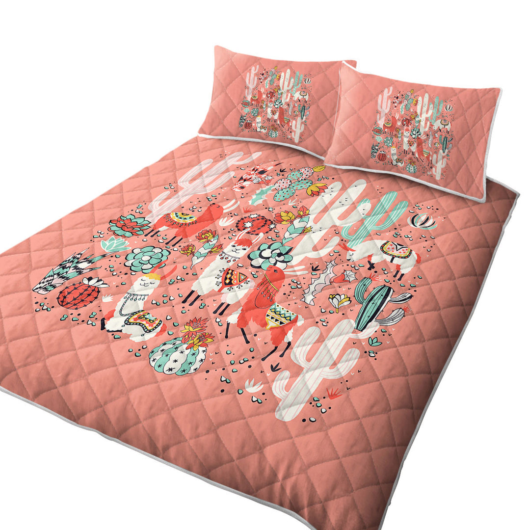 Cactuses and Llamas in South America California King Quilt Sets