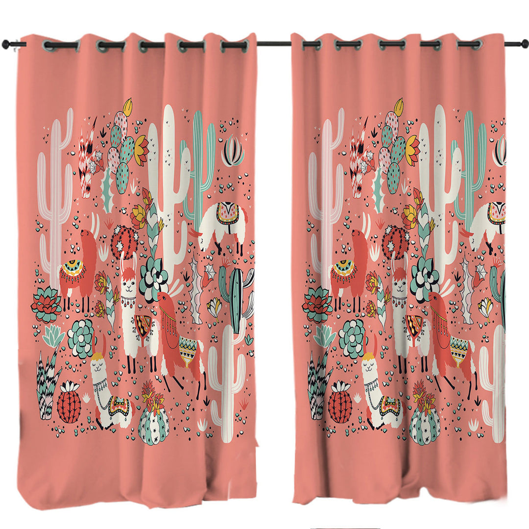 Cactuses and Llamas in South America Curtain
