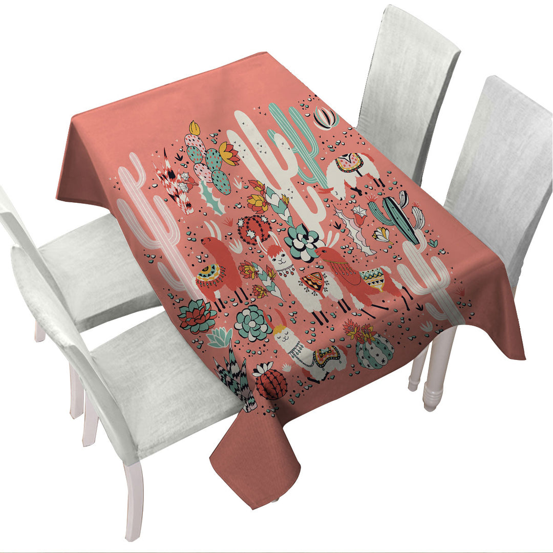 Cactuses and Llamas in South America Tablecloth