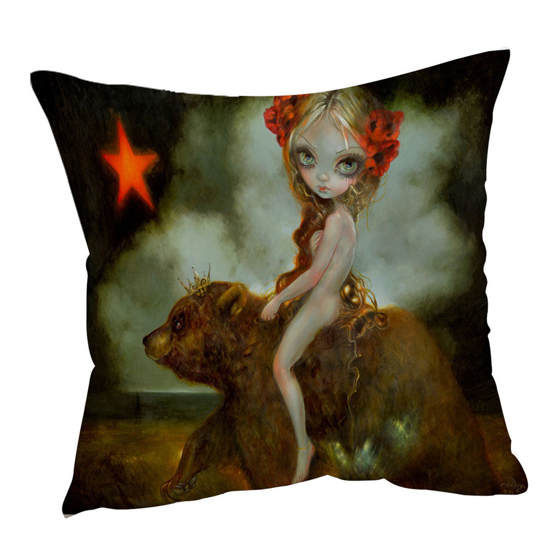 California Godiva Lady Riding a Bear Cushion Cover