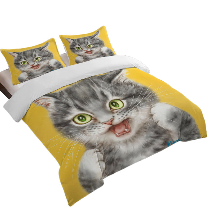 California King Duvet Cover with Cool Cats Art Tough Grey Kitten