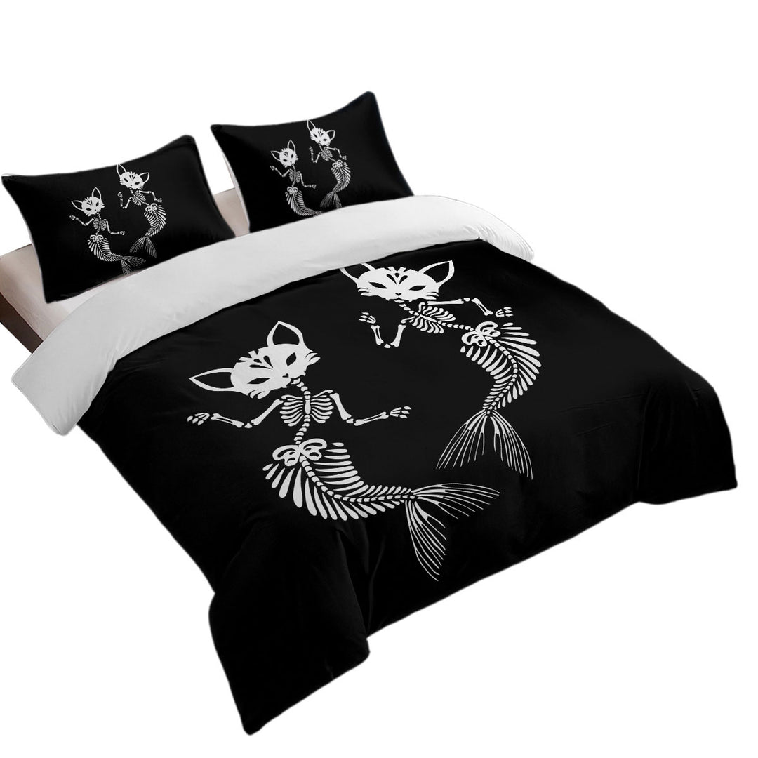 California King Duvet Cover with Cool Day of the Dead Mermaid Cat Skeletons