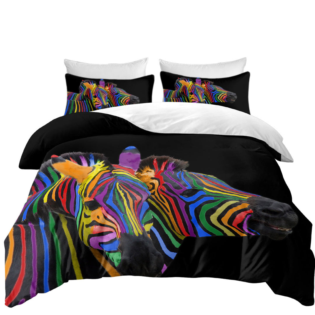 California King Duvet Cover with Cool Rainbow Striped Zebras