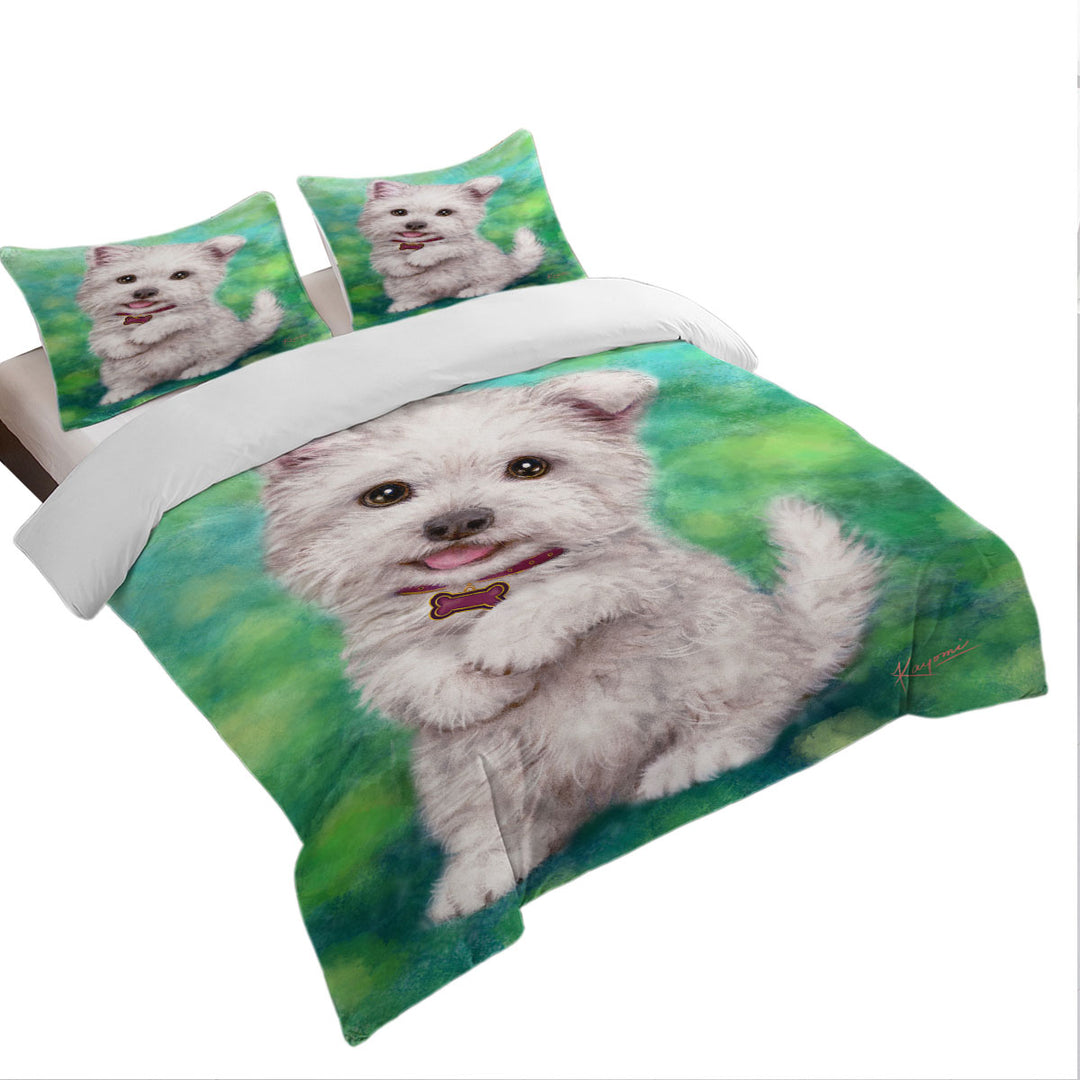 California King Duvet Cover with Cute Pet Drawing Westie Terrier Dog Puppy