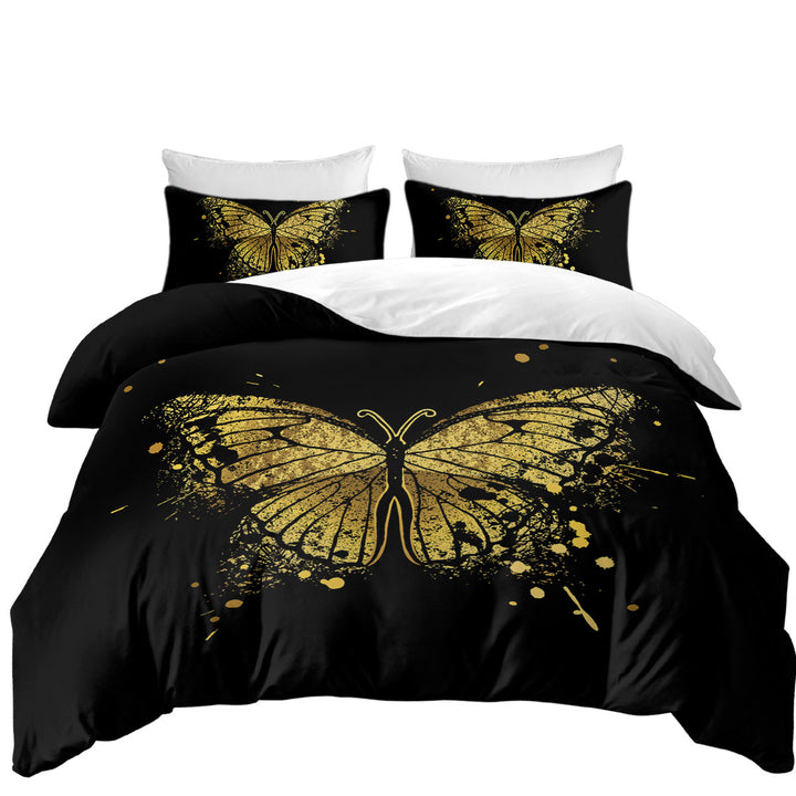 California King Duvet Cover with Golden Butterfly