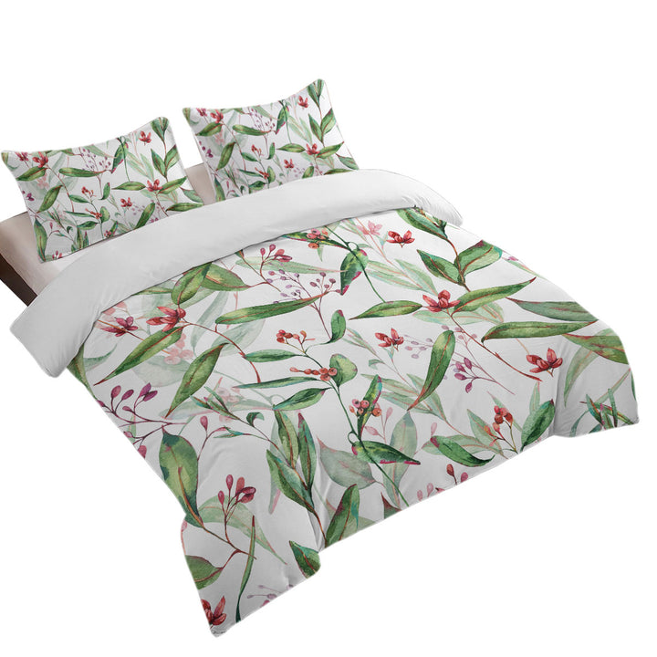 California King Duvet Cover with Green Leaves and Berries