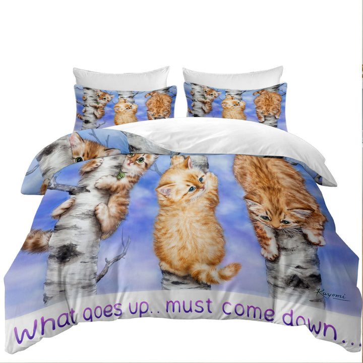 California King Duvet Cover with Inspirational Quote Ginger Kittens on Trees