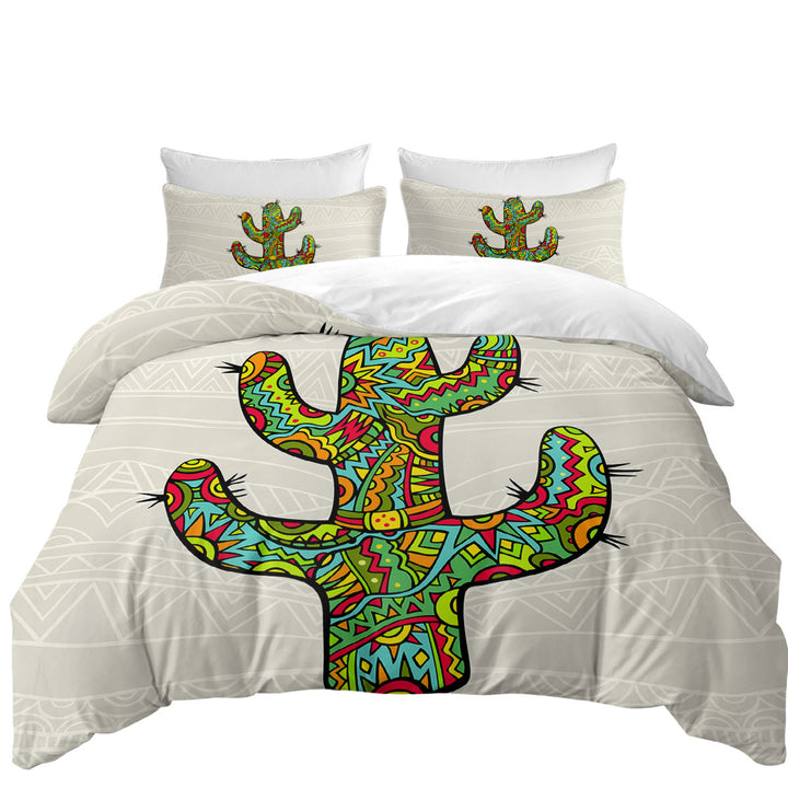 California King Duvet Cover with Multi Colored South American Cactus