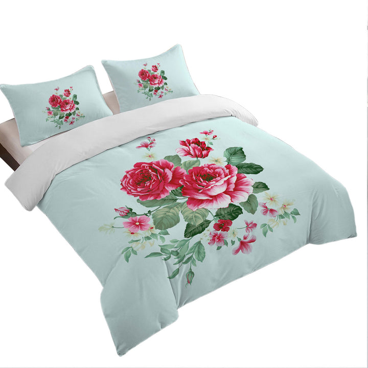 California King Duvet Cover with Red Flowers