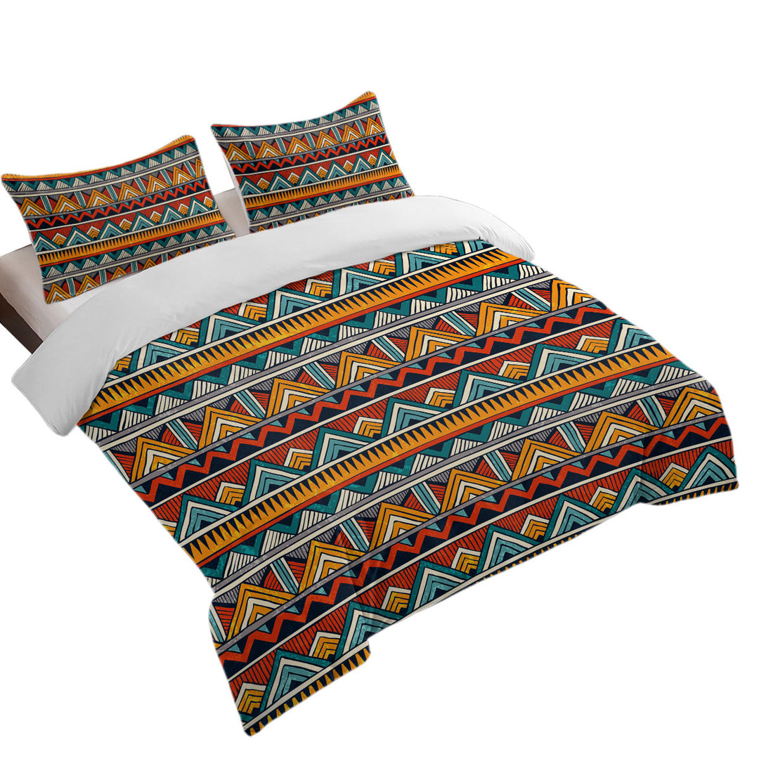 California King Duvet Cover with Red Orange Teal African Design