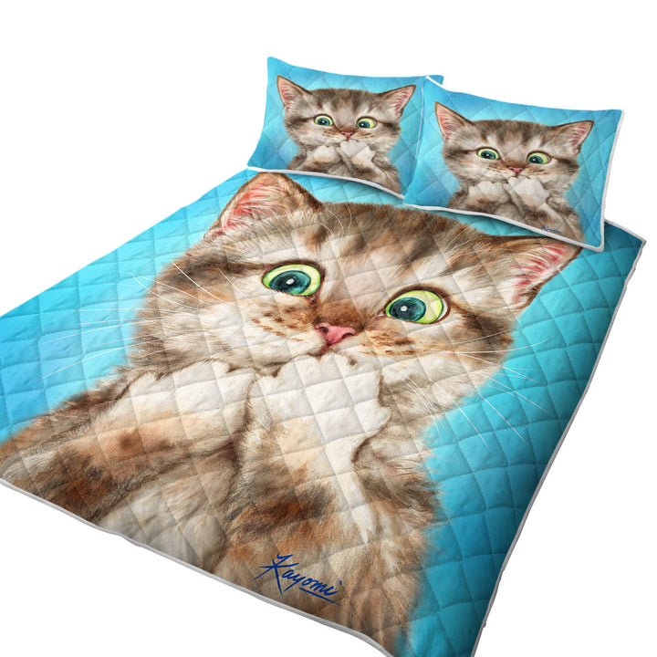 California King Quilt Sets with Adorable Cat Sweet Regretful Kitten