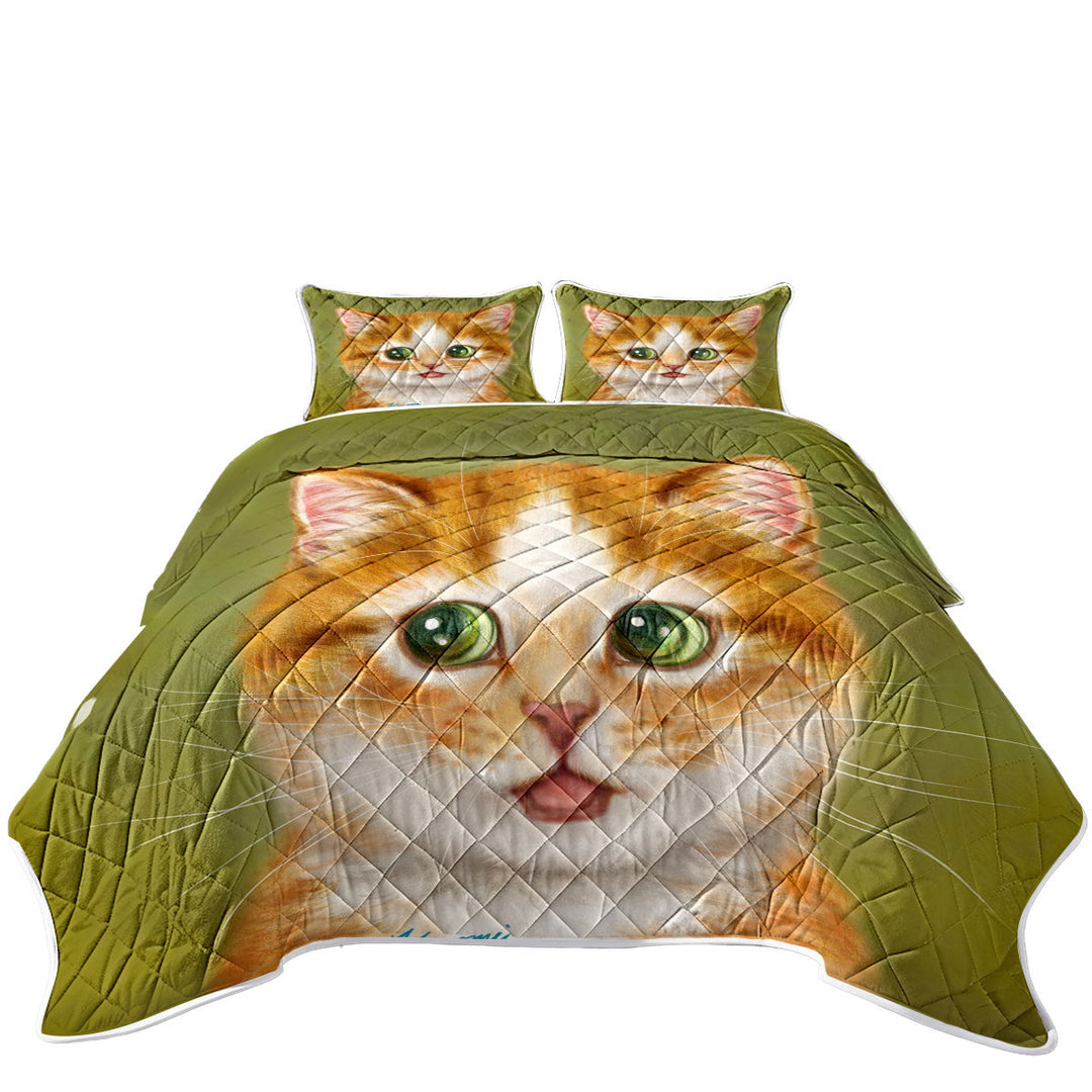California King Quilt Sets with Adorable Painted Ginger kitty Cat