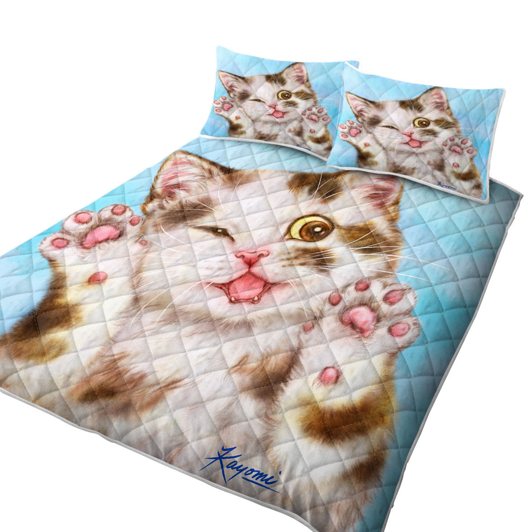 California King Quilt Sets with Art Painted Cats Cute Brown Spotted Kitten