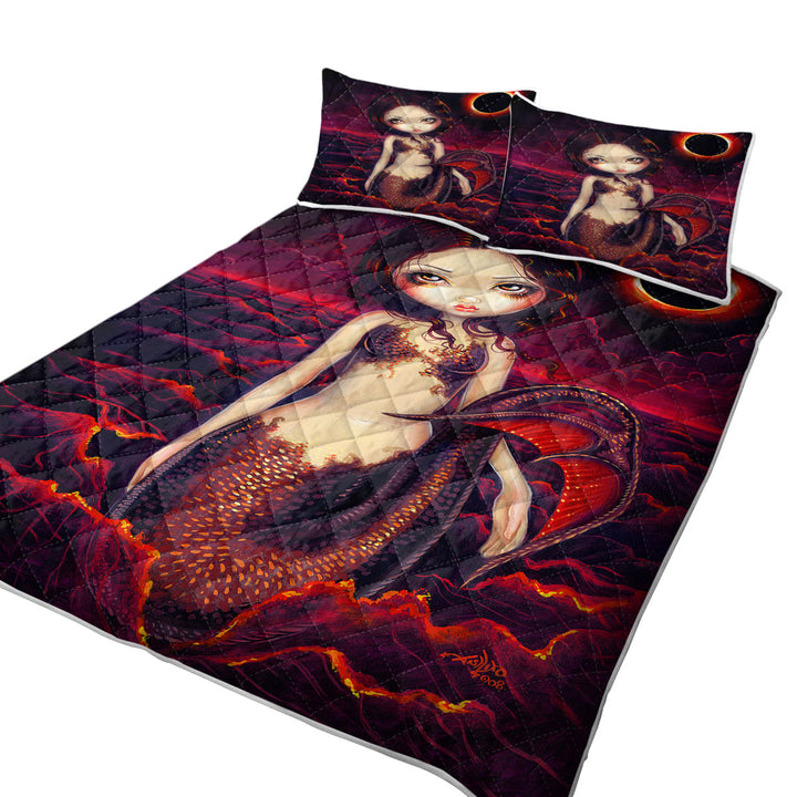 California King Quilt Sets with Beautiful Fantasy Art Red Glow Mermaid Eclipse