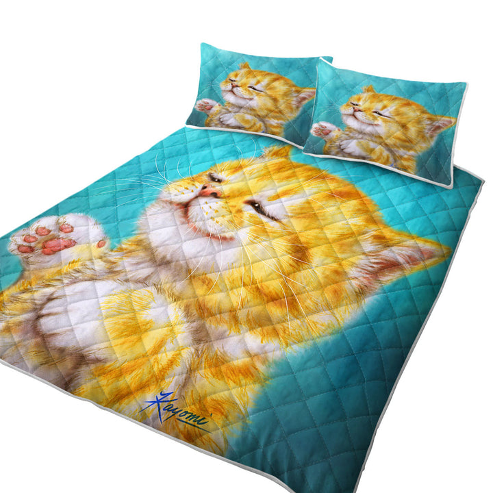California King Quilt Sets with Cats Prints for Kids Chilling Ginger Kitten