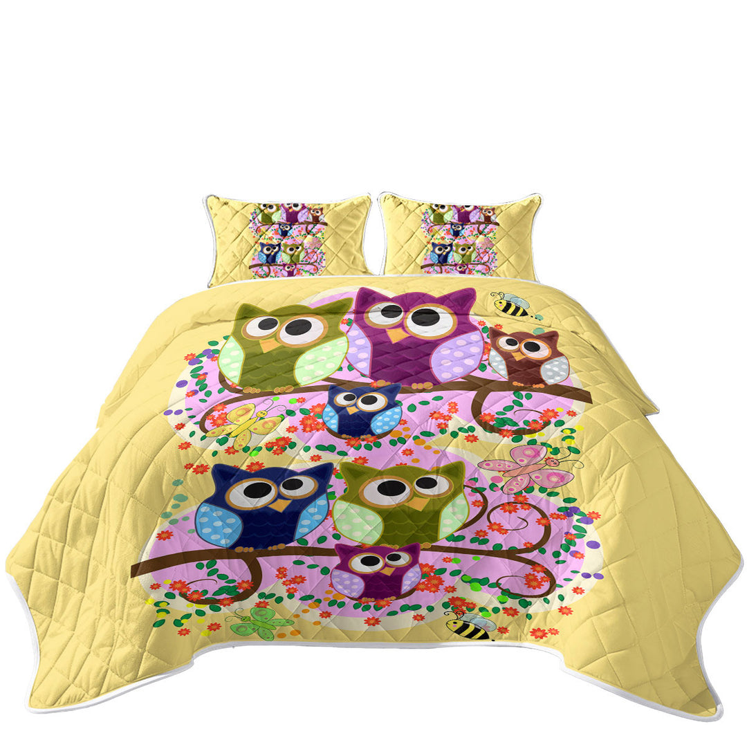 California King Quilt Sets with Children Cute Multi Colored Owls