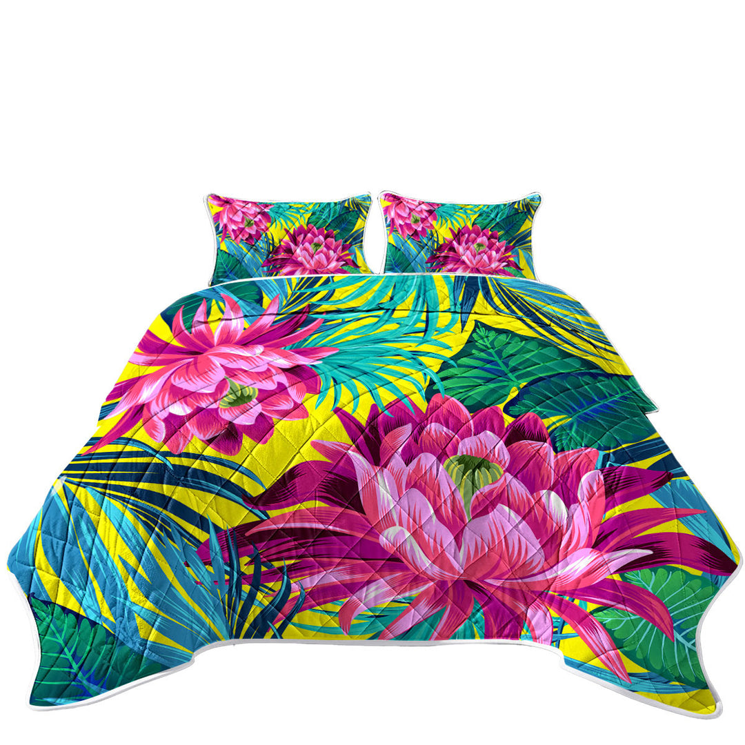 California King Quilt Sets with Colorful Tropical Flowers