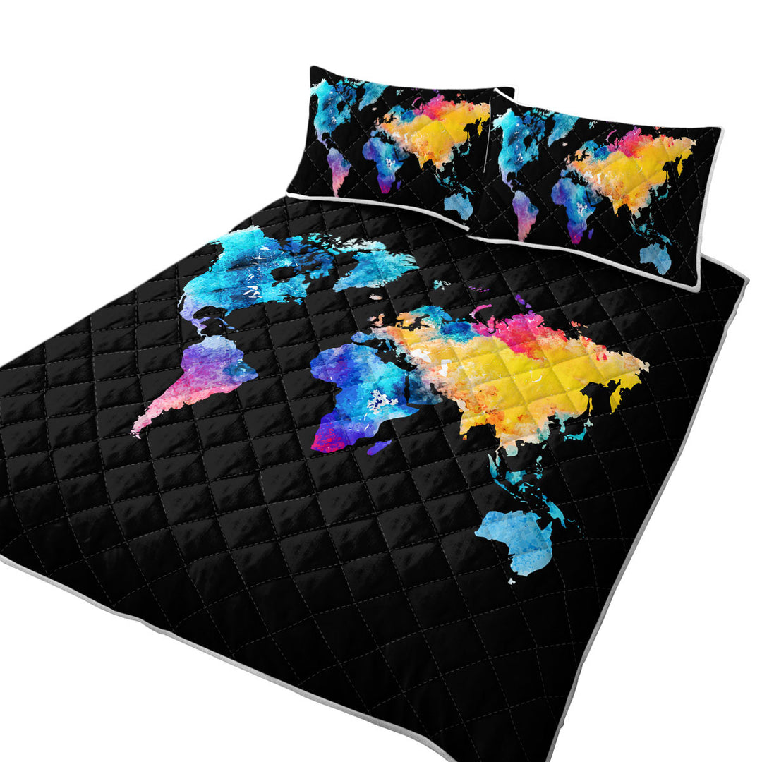 California King Quilt Sets with Colorful World Map