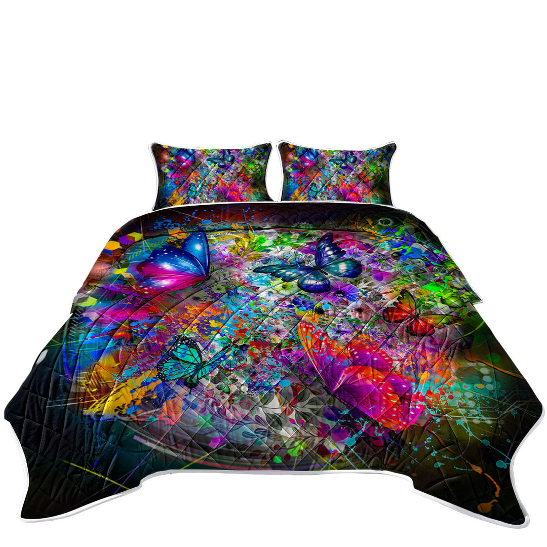 California King Quilt Sets with Cool Butterflies and Flowers Craziness