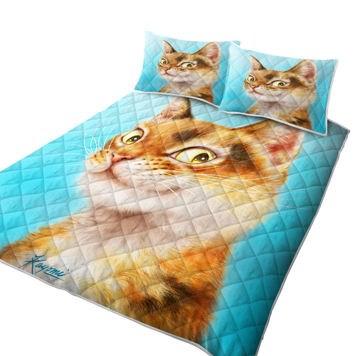 California King Quilt Sets with Cool Cats Drawings Flirtatious Ginger Kitty