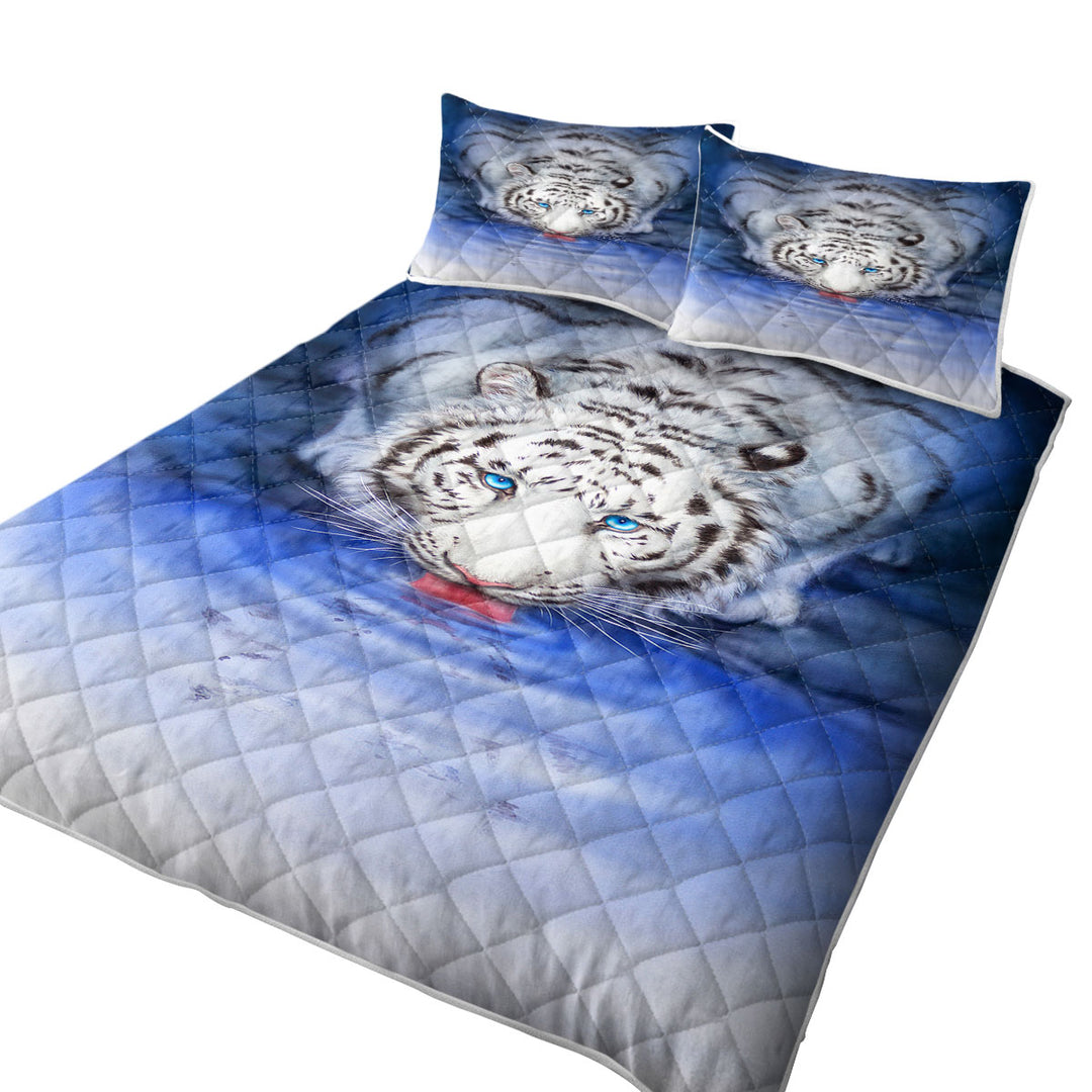 California King Quilt Sets with Cool Wildlife Animal Art White Tiger Oasis