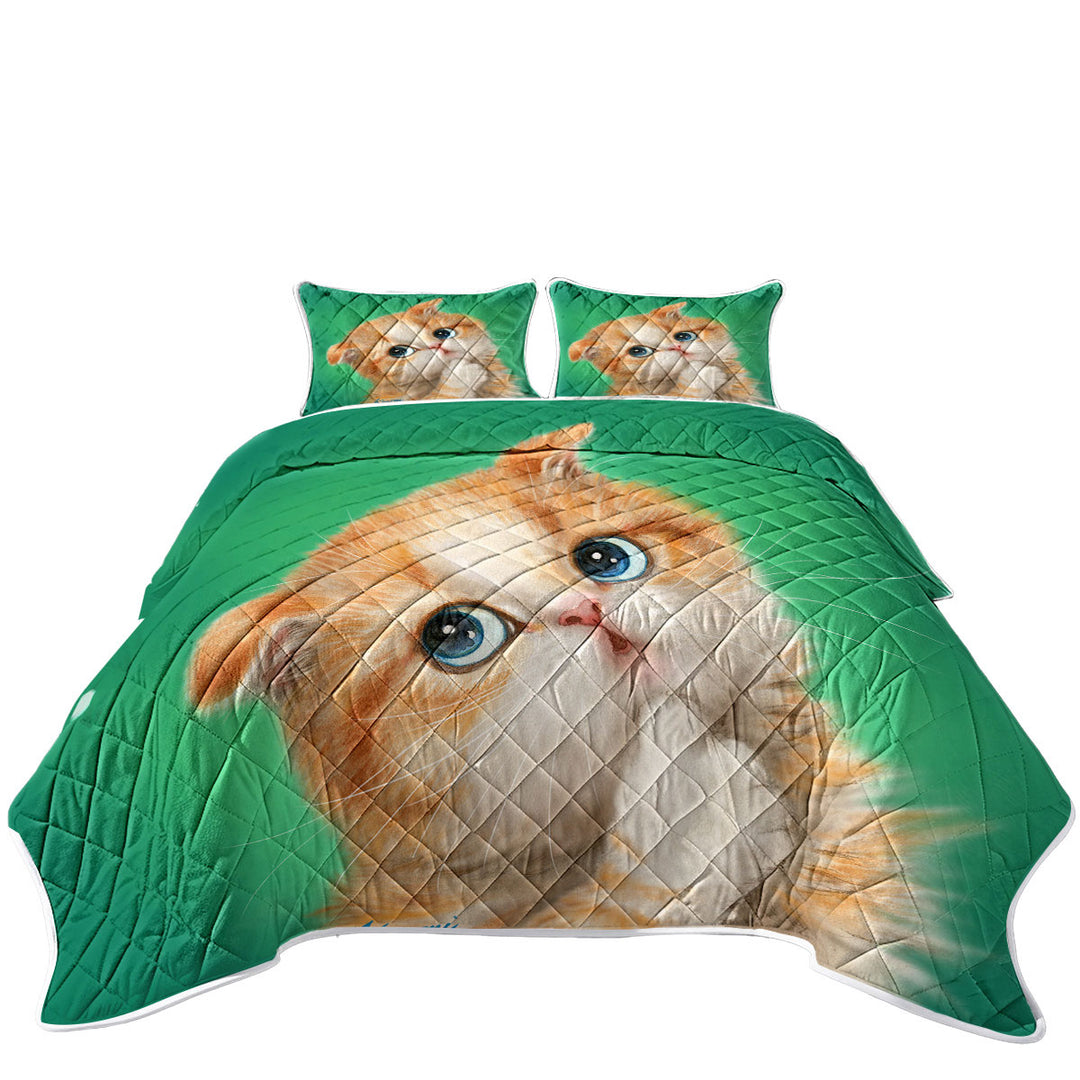California King Quilt Sets with Cute Innocent Ginger Kitty Cat