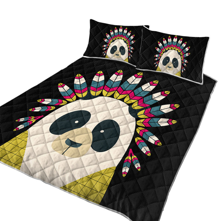 California King Quilt Sets with Cute Native American Panda Character