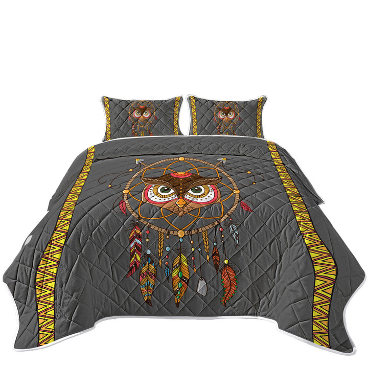 California King Quilt Sets with Cute Native Owl Dream Catcher for Kids