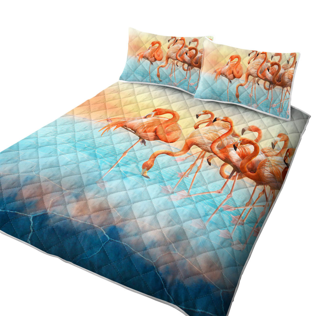 California King Quilt Sets with Dry Lake Flamingos