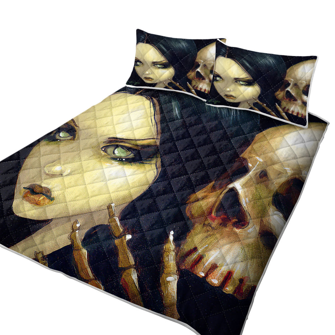 California King Quilt Sets with Faces of Faery _103 Gothic Girl and Scary Skull