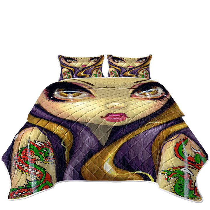 California King Quilt Sets with Faces of Faery _107 Cool Girl With Dragon Tattoo