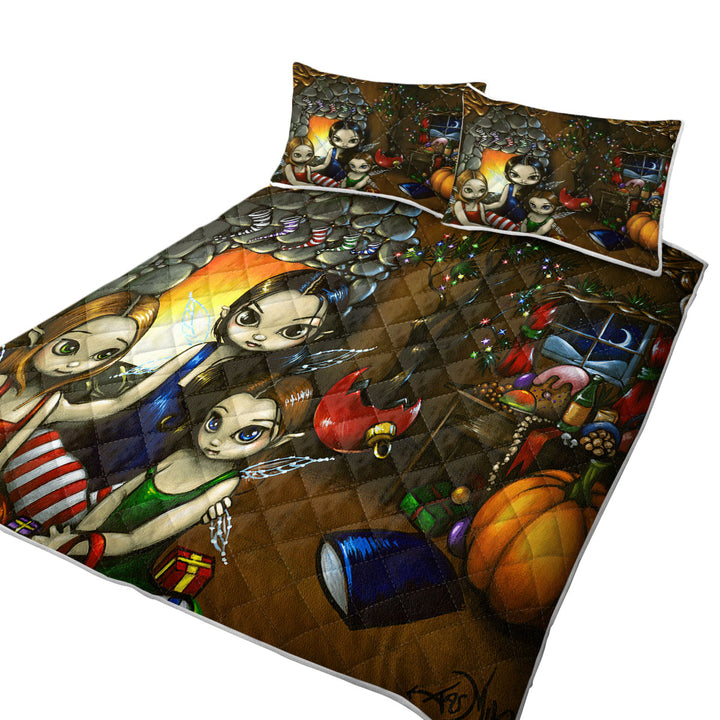California King Quilt Sets with Fairy Christmas Fantasy Eve with Fairies