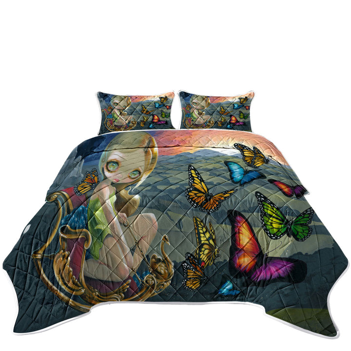 California King Quilt Sets with Fantasy Beautiful Fairy and Butterfly Chariot