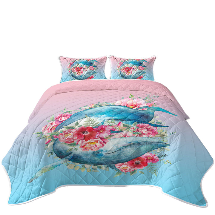 California King Quilt Sets with Floral Whales