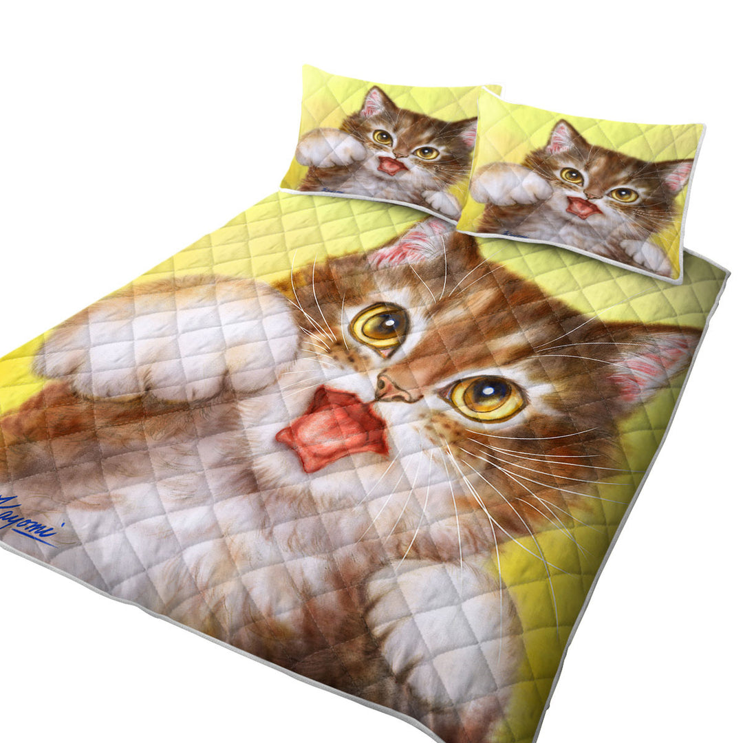 California King Quilt Sets with Funny Cats Aggressive Cute Little Kitty