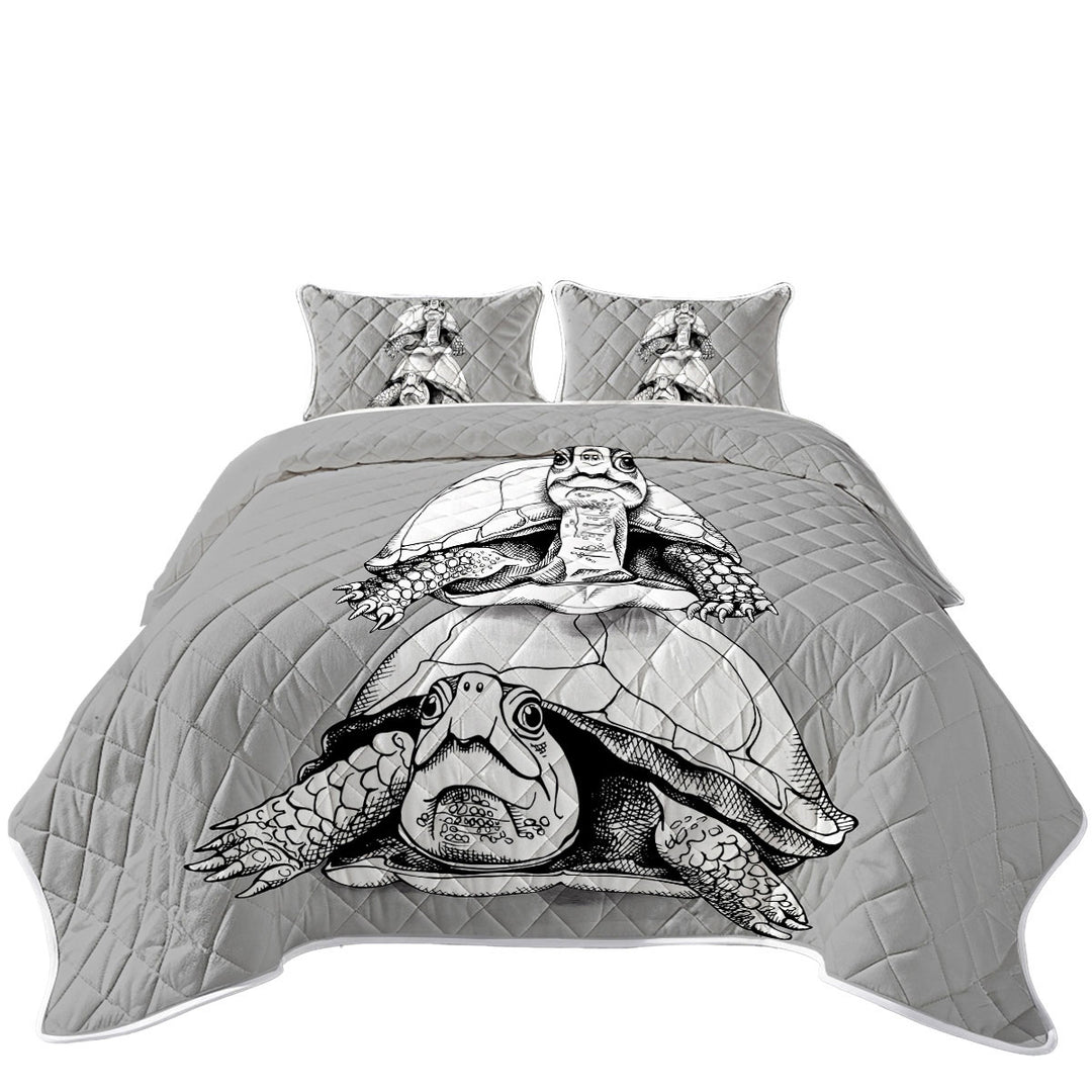 California King Quilt Sets with Funny Looking Turtle Couple