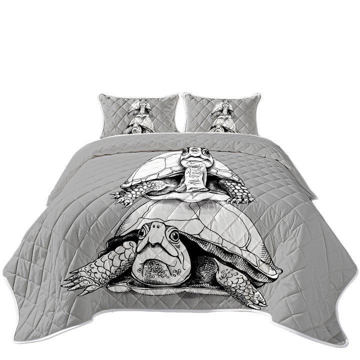California King Quilt Sets with Funny Looking Turtle Couple