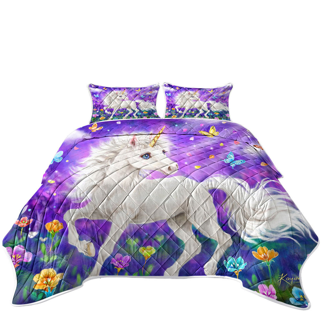 California King Quilt Sets with Girly Fantasy Designs Butterflies and Unicorn