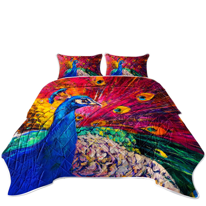 California King Quilt Sets with Gorgeous Art Painting Peacock