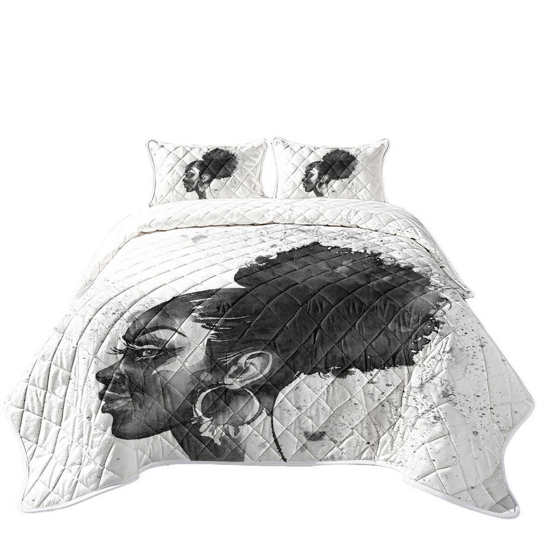 California King Quilt Sets with Gorgeous Black Girl Art Drawing